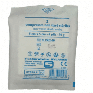 Compresses STERILES non tissé 5x5cm Boite de 50 SACHETS de 2 unités