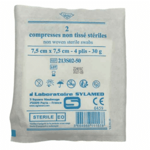 Compresses STERILES non tissé 7,5 x7,5cm Boite de 50 SACHETS de 2 unités